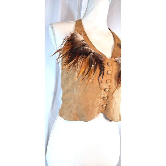 Vintage 70s Deerskin Suede Top w/Feather Detail LOTUS Leather Design Shasta CAL. - Picture 4 of 9